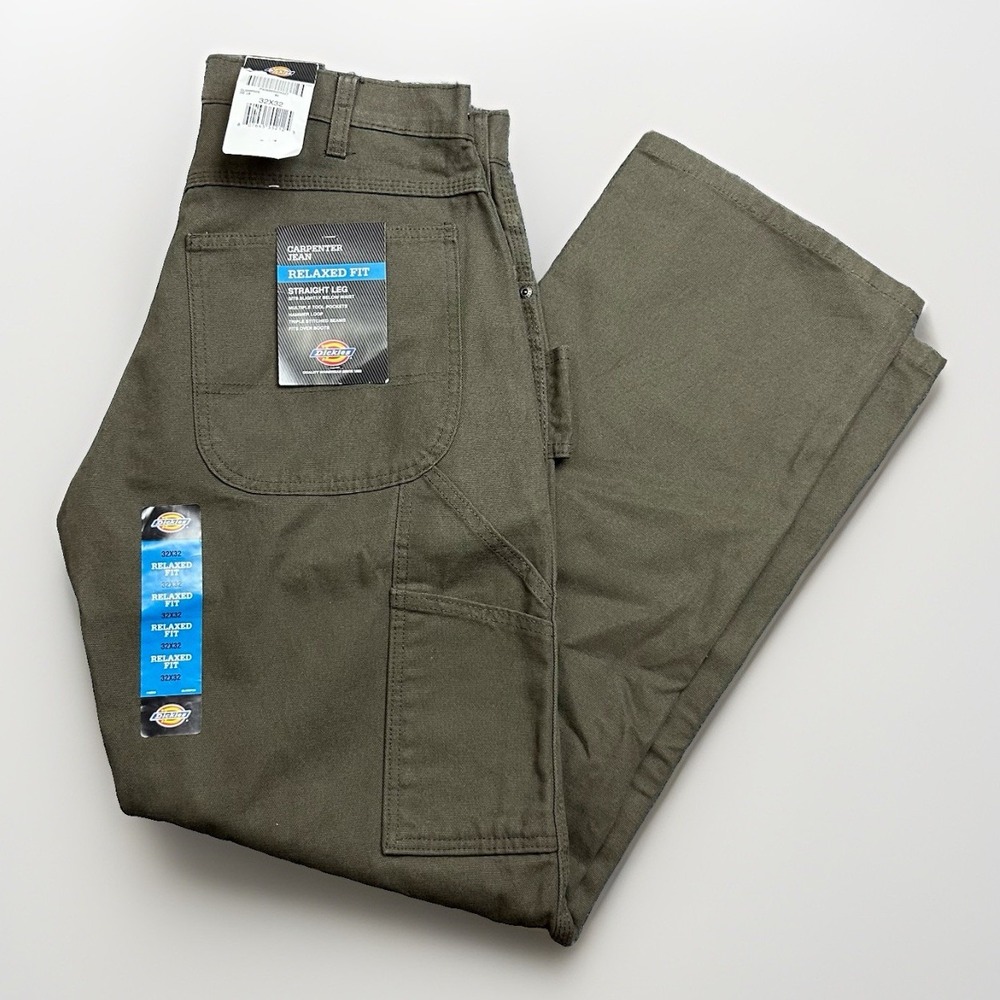 Dickies Carpenter Jeans Mens 32x32 Moss Green Relaxed Fit Duck Canvas Pants